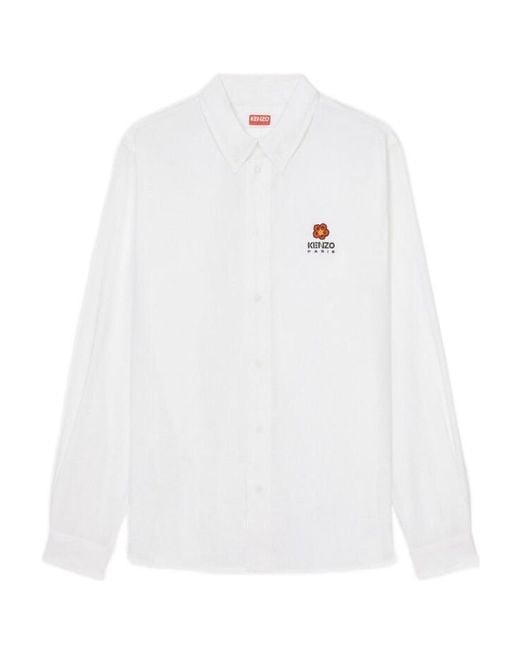 KENZO White Boke Flower Embroidered Buttoned Shirt for men