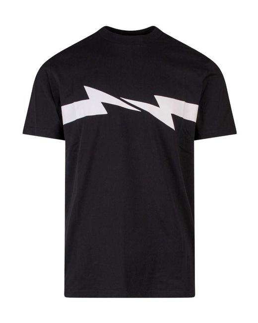 Neil Barrett Black Thunderbolt-Print Cotton T-Shirt for men