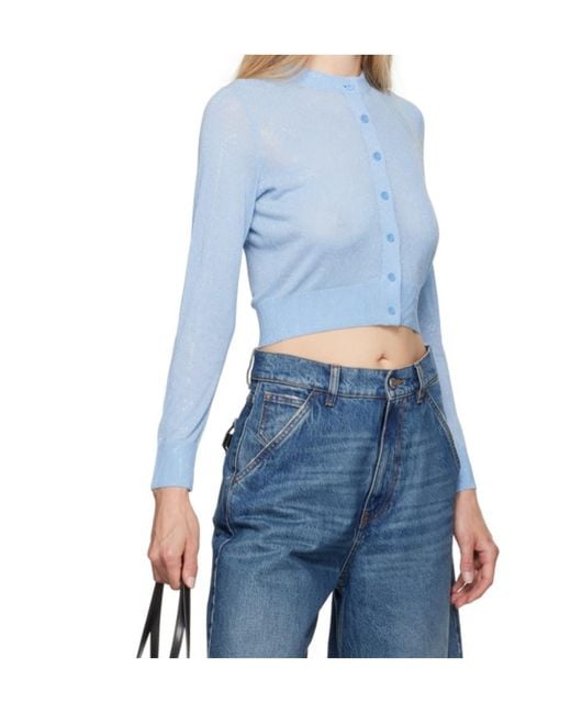 Alexander Wang Blue Crystal Heat-Set Trim Cardigan