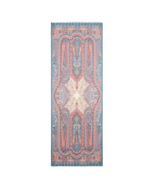 Etro Blue Paisley Printed Frayed Hem Scarf