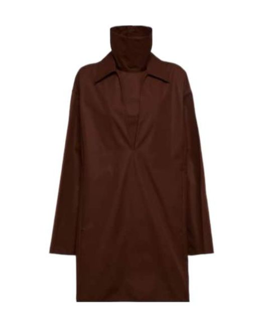 Jil Sander Brown Layered Cotton Minidress