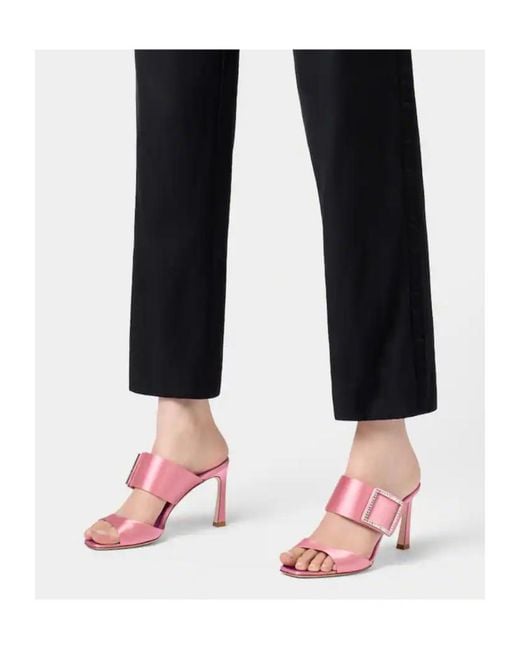 Roger Vivier Pink Trompette Satin Mules