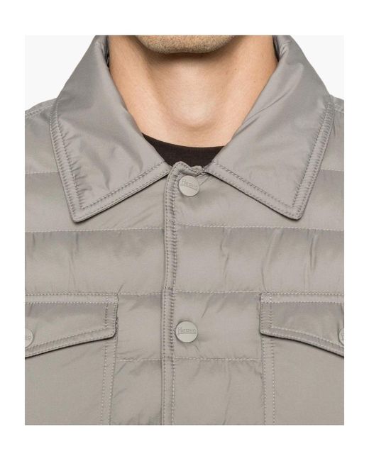 Herno Gray Quilted Press-Stud Jacket for men