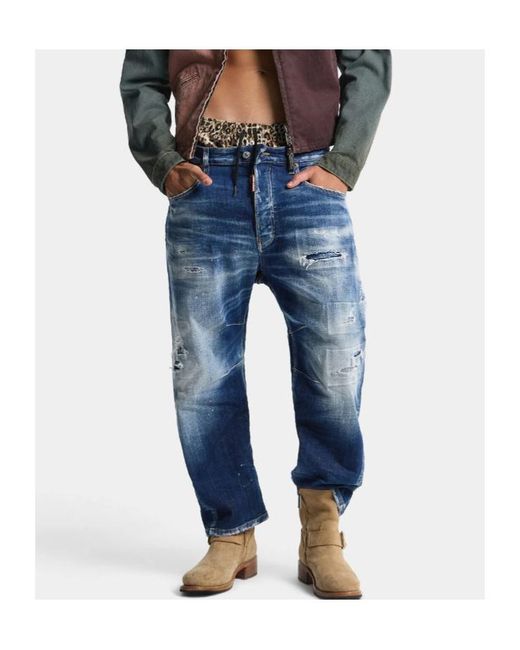 DSquared² Blue Five-Pocket Denim Jeans With Distressed Finish for men