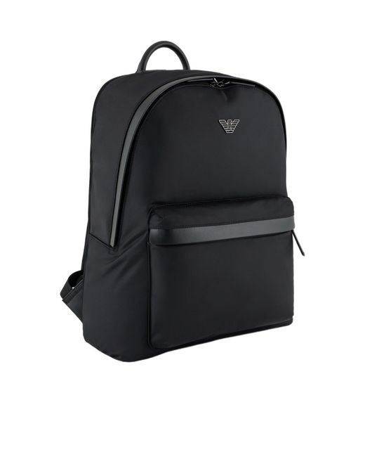 Emporio Armani Black Logo Plaque Zaino Backpack for men