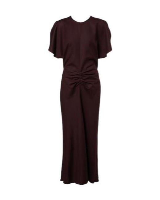 Victoria Beckham Purple Bela Gathered Virgin Wool Midi Dress