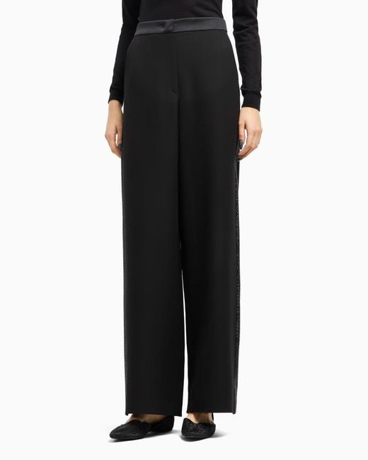 Giorgio Armani Black Rhinestone-Detail Silk Trousers