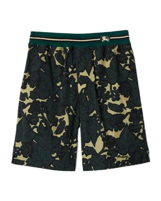 Burberry Green Floral-Print Bermuda Shorts for men