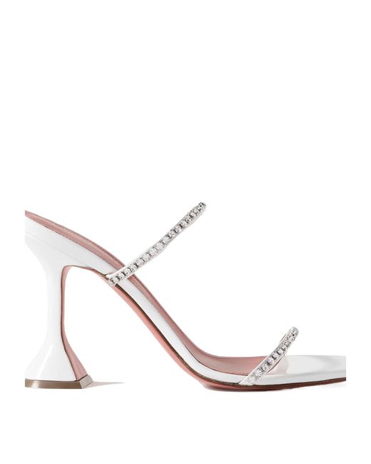 AMINA MUADDI White Crystal Decorative Patent Leather Mule Shoes