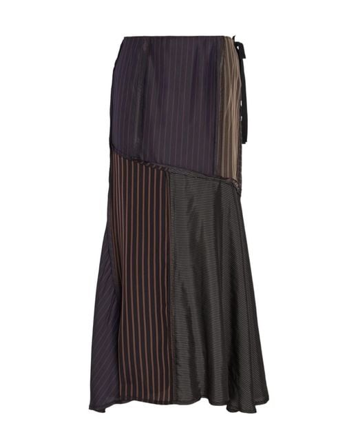 Maison Margiela Black Panelled Striped Satin Midi Skirt
