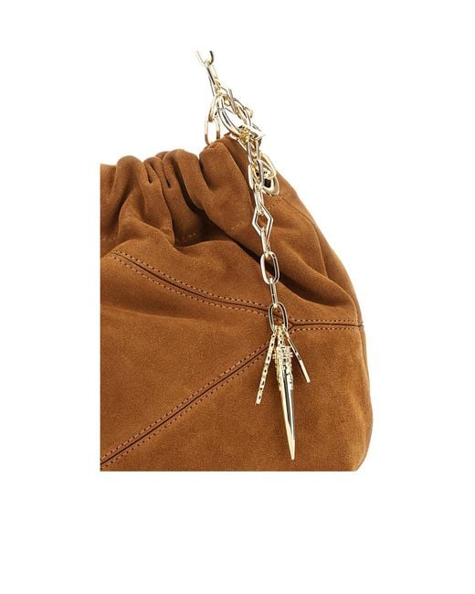Ba&sh Brown Ruched Chain Strap Shoulder Bag