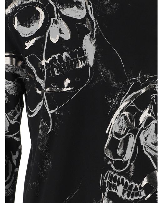 McQueen Black Skull Print T-Shirt for men