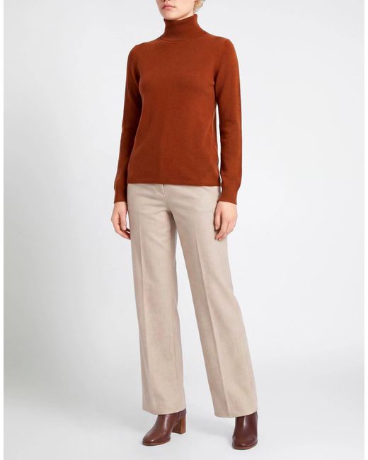 Max Mara Brown Solid Color Knitted Turtleneck Sweater