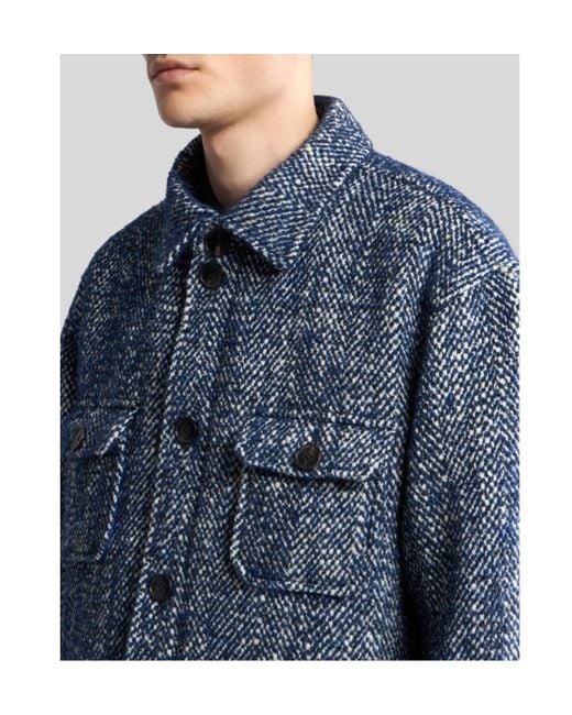 Etro Blue Herringbone Shirt Jacket for men