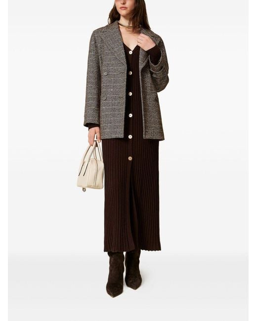 Twinset Brown Herringbone Double-Breasted Coat