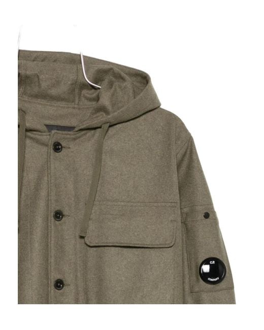 C P Company Green Hooded Buttoned Jacket for men