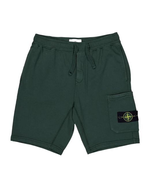 Stone Island Green Logo Patch Drawstring Shorts for men