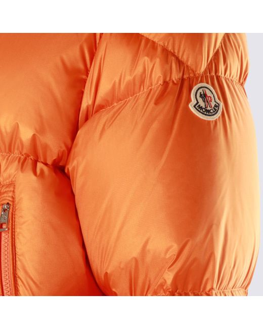 Moncler Orange Hooded Zip-Up Puffer Jacket for men