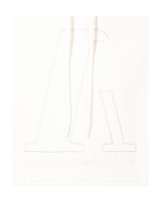 Emporio Armani White Logo Hooded Sweater for men