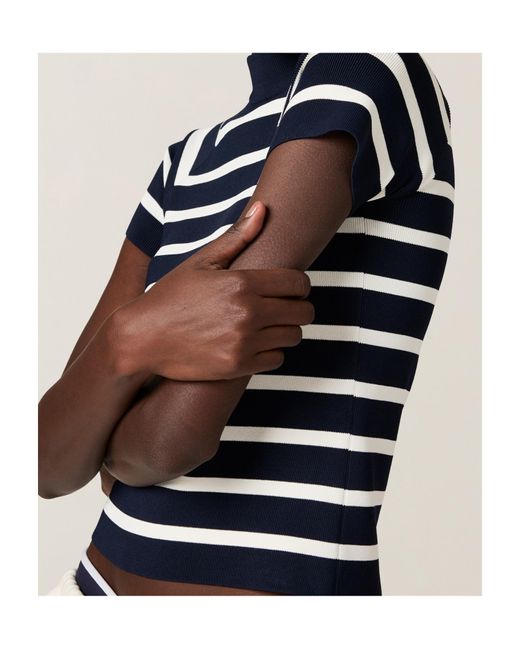 Miu Miu Blue Stripe Short-Sleeve Sweater