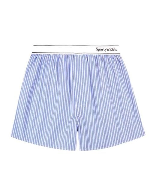 Sporty & Rich Blue Serif Logo Striped Boxer Shorts