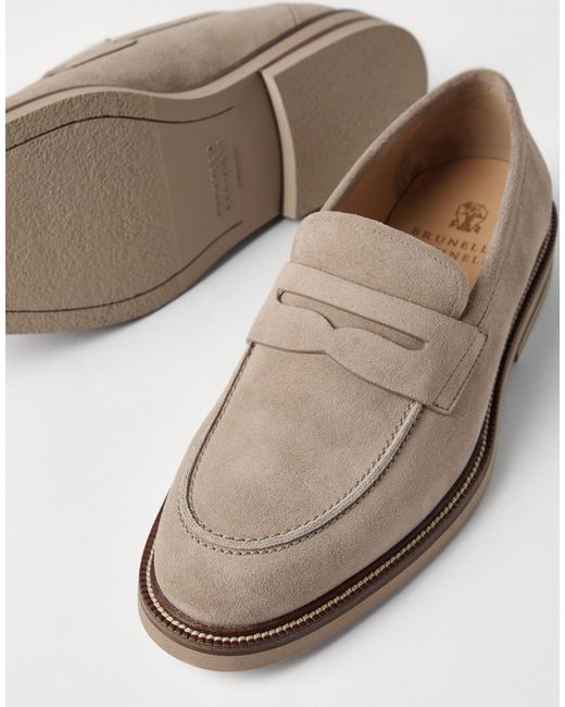 Brunello Cucinelli Gray Round Toe Penny Loafers for men