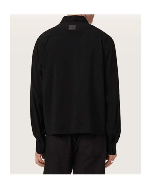 AllSaints Black Buck Oversized Embroidered Long Sleeve Jacket for men