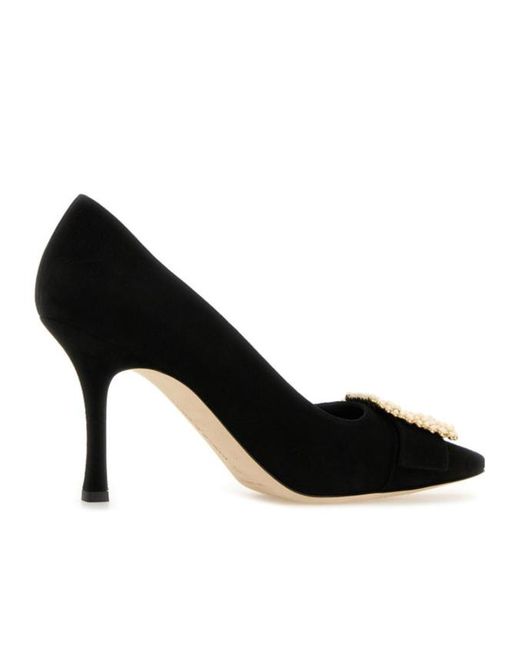 Manolo Blahnik Black Suede Giboa Pumps