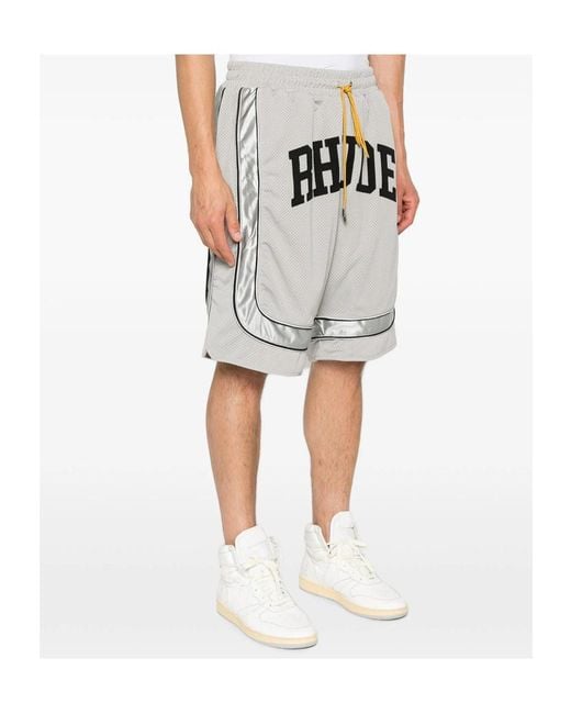 Rhude White Baggy Mesh Collegiate Logo Shorts for men