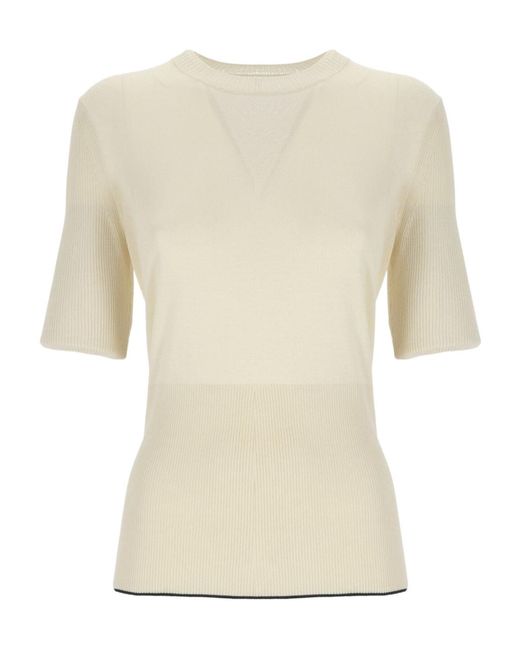 Joseph Natural Contrasting-Trim Crew Neck Jumper