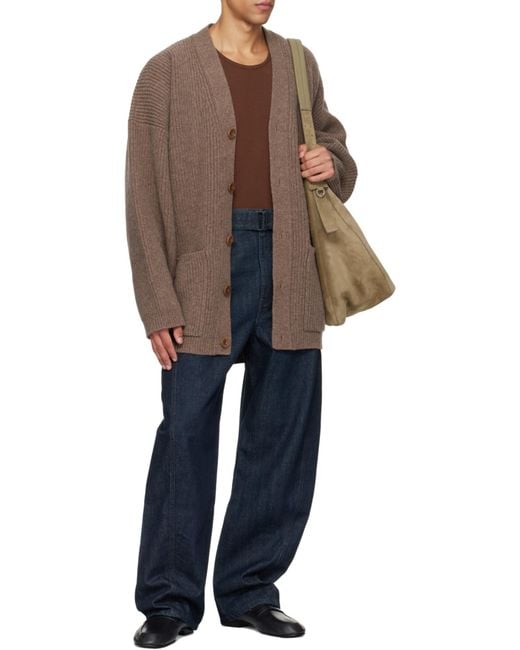 Lemaire Brown V-Neck Button-Up Cardigan for men