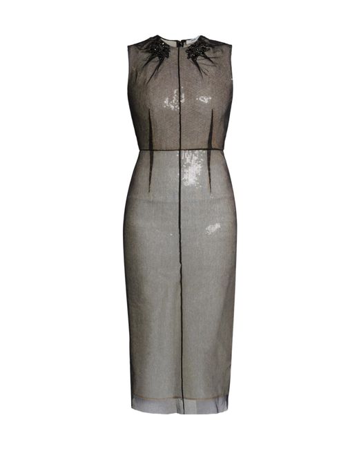 Erdem Gray Layered Embellished Sequined Tulle Midi Dress