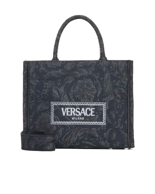 Versace Black All-Over Floral Motif Top Handle Bag