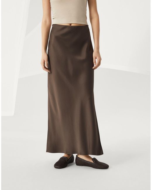 Brunello Cucinelli Brown Satin Maxi Skirt
