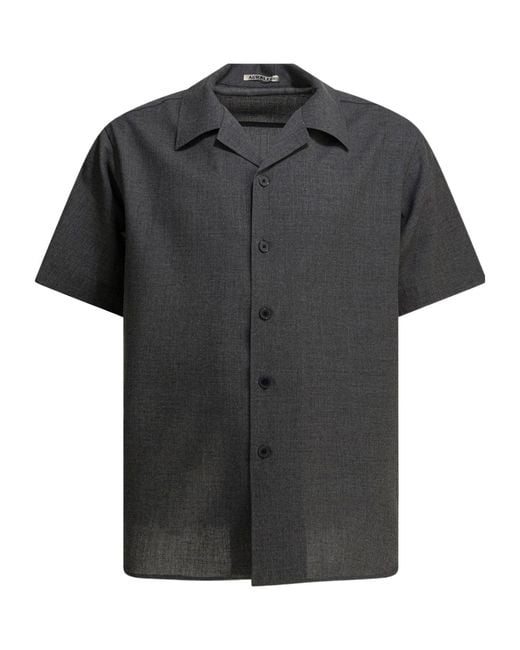 Auralee Black Cashmere Collared Short-Sleeved Shirt for men