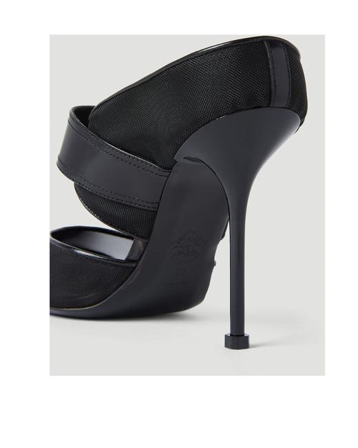 McQueen Black Punk Buckle Heeled Mules