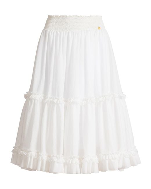 Balmain White Poplin Gathered Flared Skirt