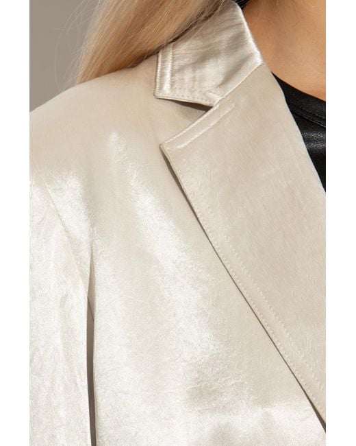 Helmut Lang White Notched-Lapels Satin-Finish Blazer