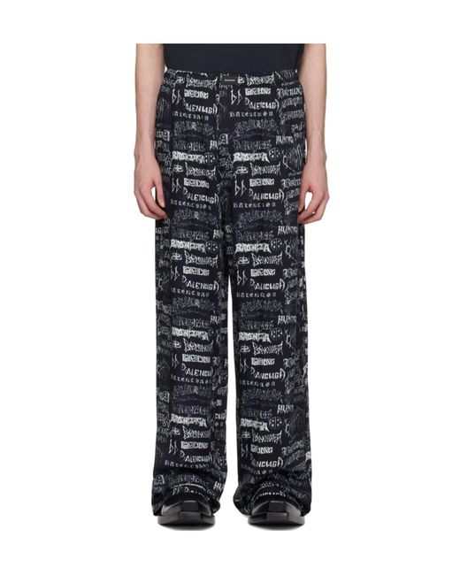 Balenciaga Black All-Over Printed Pants for men