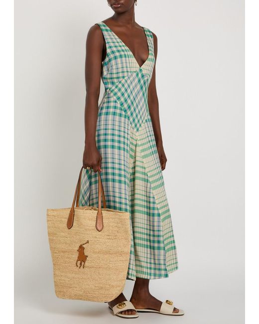 Polo Ralph Lauren Green Plaid Woven Midi Dress