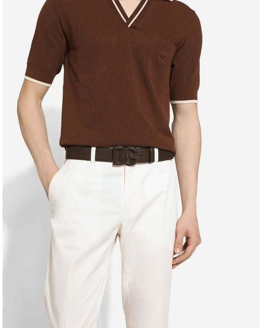 Dolce & Gabbana Brown Logo Plaque Buckle Belt for men