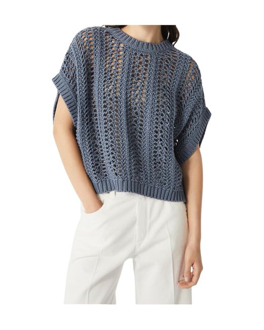 Brunello Cucinelli Blue Crewneck Knitted Top