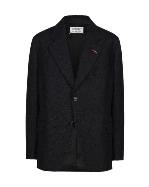 Maison Margiela Black Herringbone Single-Breasted Blazer for men