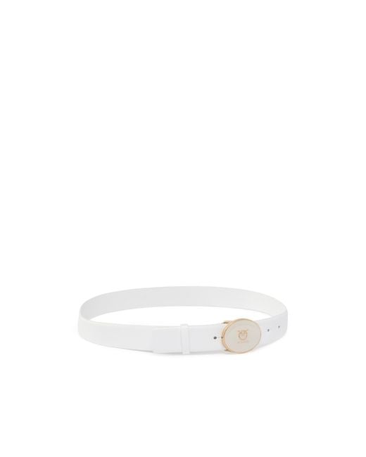 Pinko White Logo Detailed Buckled Belt