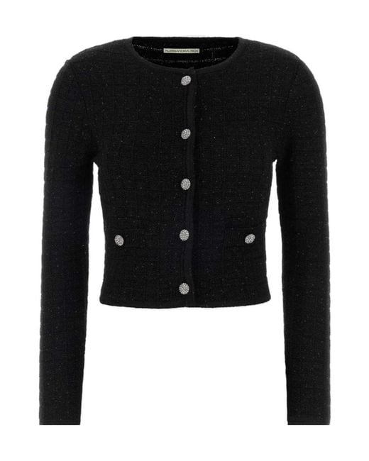 Alessandra Rich Black Button-Embellished Cropped Cardigan