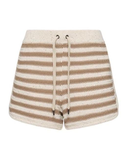 Brunello Cucinelli Natural Striped Cotton Blend Shorts