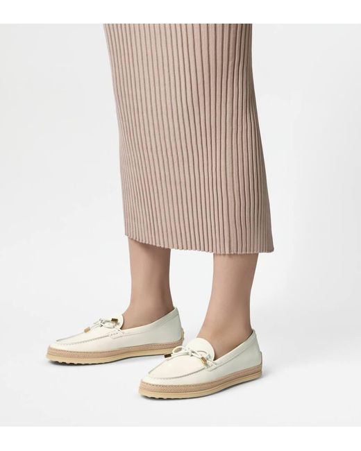 Tod's White Logo Charm Loafers