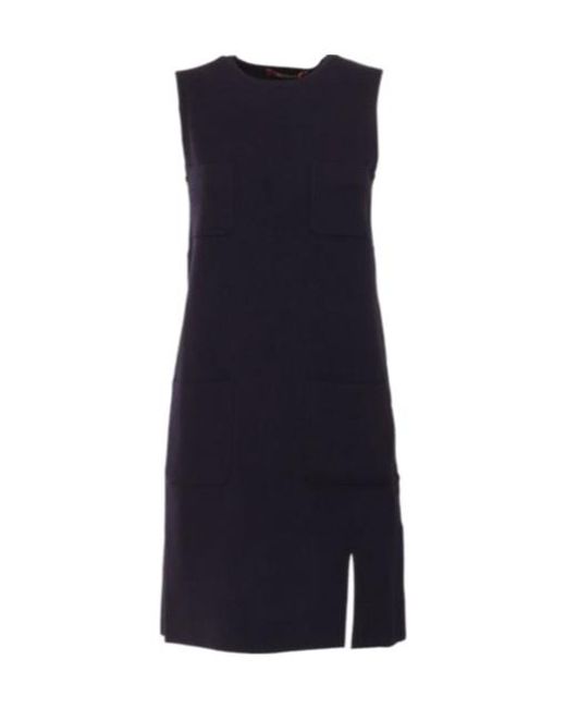 Max Mara Blue Studio Parata Crewneck Sleeveless Midi Dress