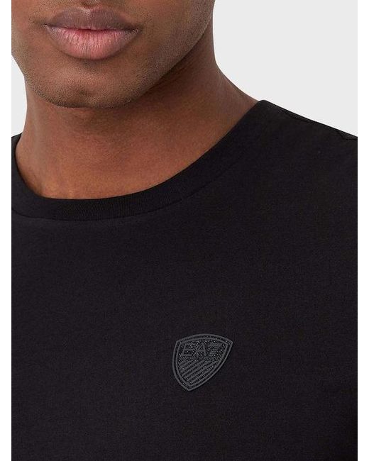 EA7 Black Logo-Patch Cotton T-Shirt for men