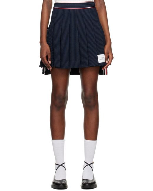 Thom Browne Blue Pleated High-Low Skirt